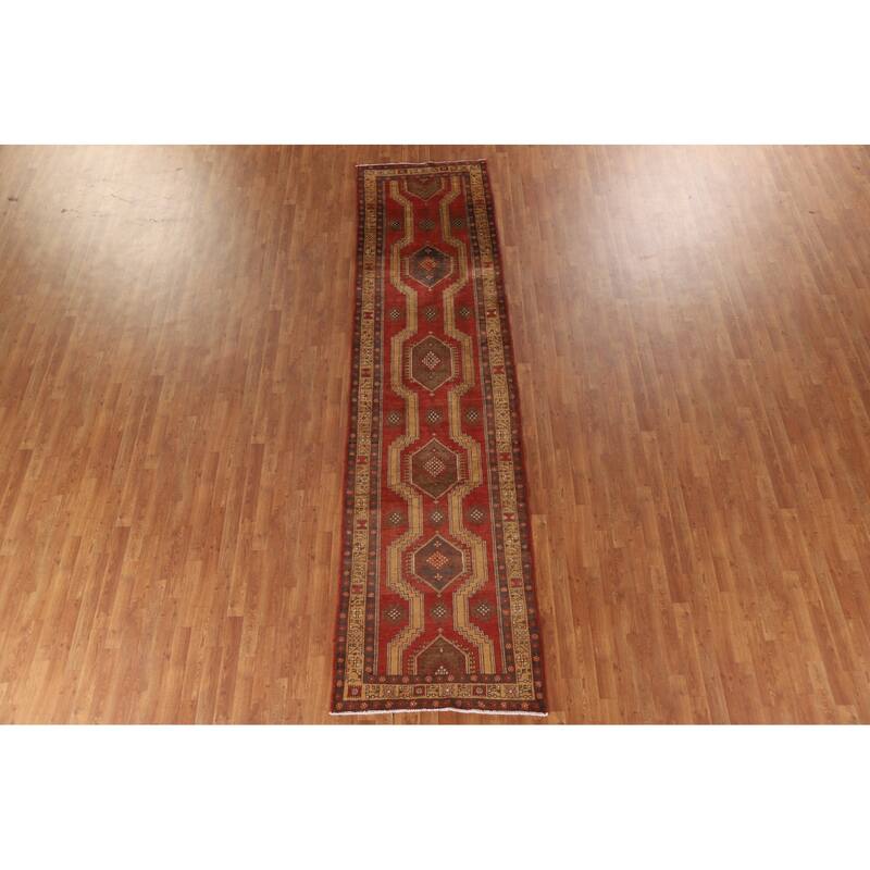 Vegetable Dye Ardebil Persian Runner Rug Hand-knotted Wool Carpet - 3'3"x 12'8"