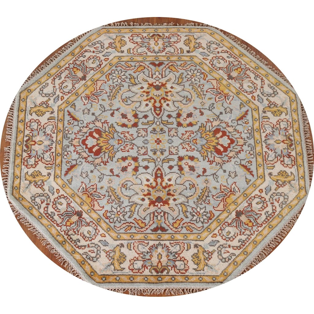 Light Blue Heriz Serapi Indian Octagon Rug Handmade Wool Carpet - 5'10"x 5'10"