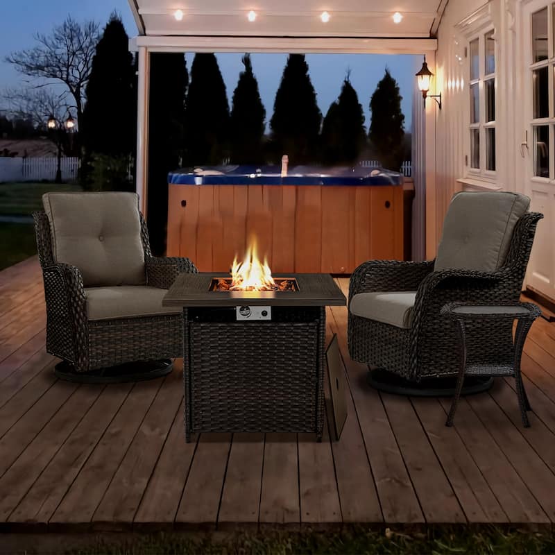 Gymojoy 30 inch Fire Pit Table with PE Swivel Chairs - Brown - Grey