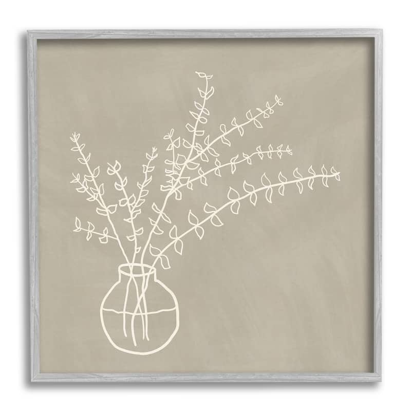 Stupell Beige Botanical Herbs Leaves Vase Pattern Outline Framed Wall Art - 12 x 12 - Grey