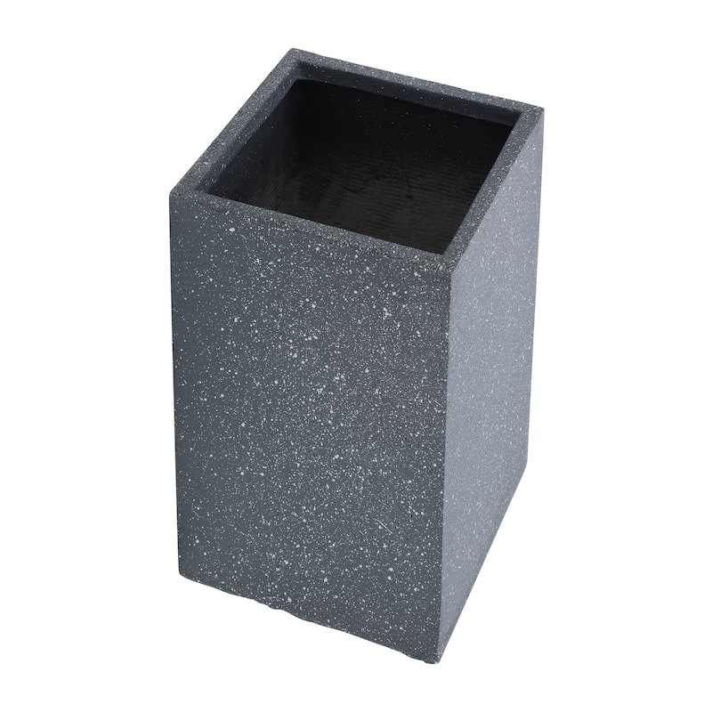 Dark Gray Resin Square Nested Planters, Set of Two, 11"Lx11"W 22"H/13"Lx11"W28"H, Stylish Indoor and Outdoor Plant Pots,