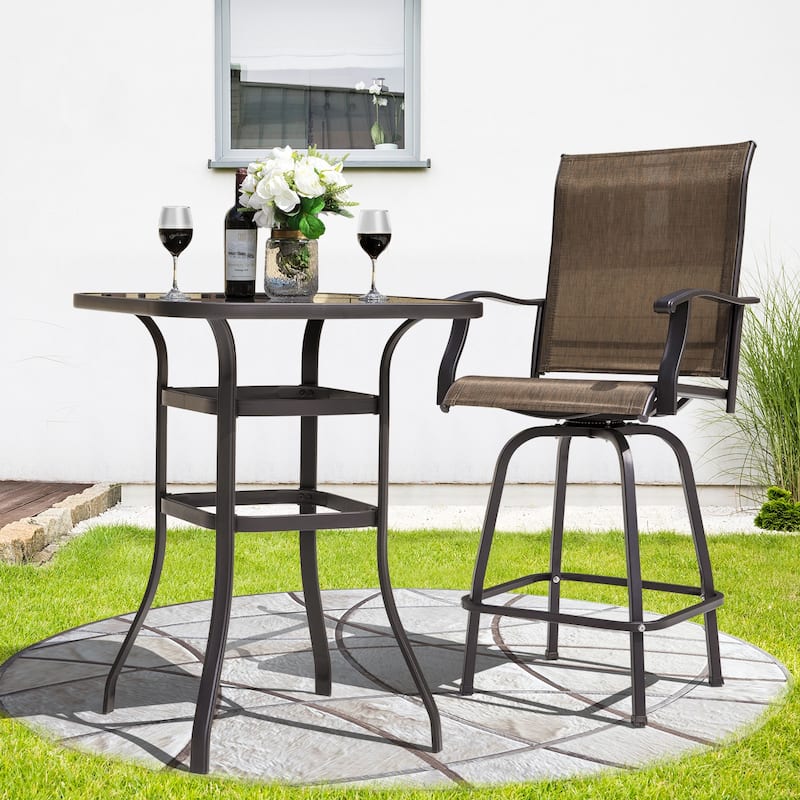Outdoor Patio Swivel Bar Stools, All-Weather Textilene, Brown
