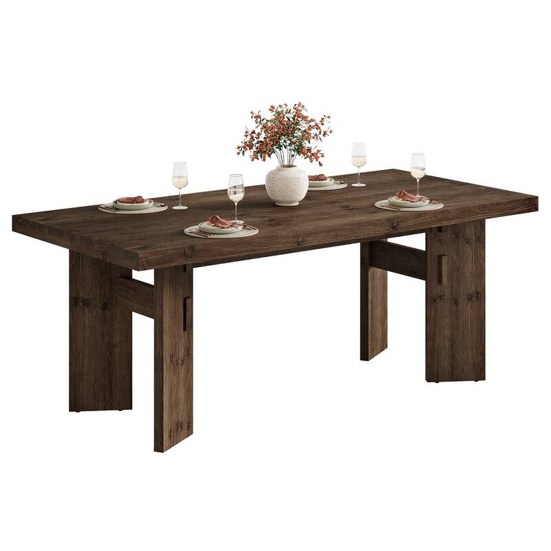 63-Inch Dining Table, Solid Wood Kitchen Table for 4-6 People