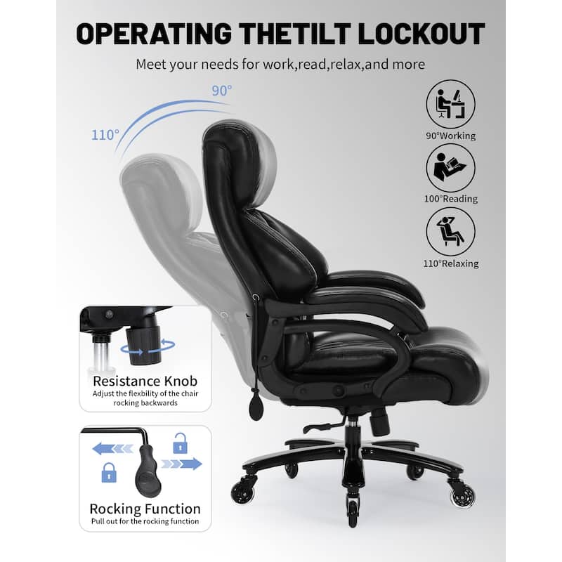 600LBS Large Heavy Duty Office Chair,High Back Executive Desk Chair with Pocket Spring Cushion, Quiet Rubber Wheel