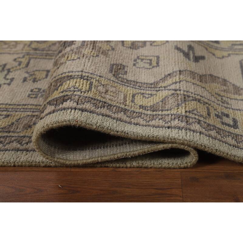 Green Floral Oushak Indian Area Rug Hand-Knotted Wool Carpet - 9'0" x 12'2"