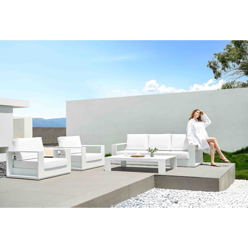 Faena White 4-Piece Aluminum Outdoor Conversation Seating Set