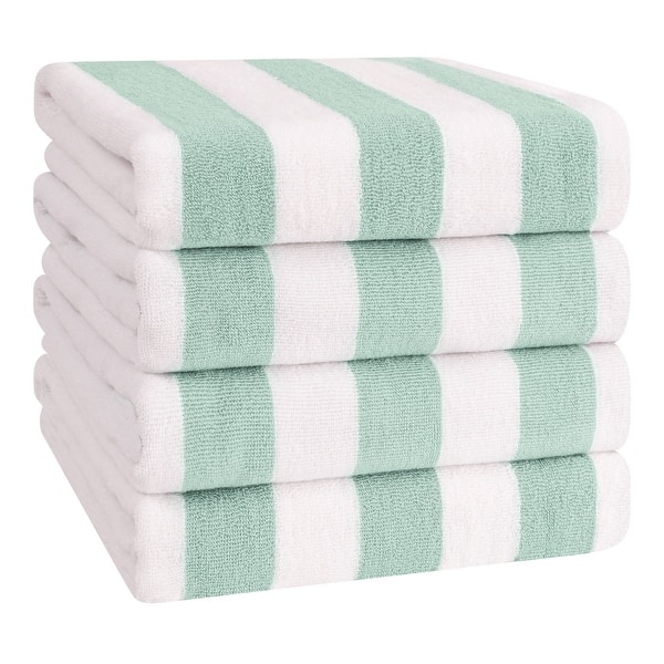 American Soft Linen,Turkish Cotton 4 Pack Beach Towels, 30 x 60 Cabana Striped Pool Towels - Mint
