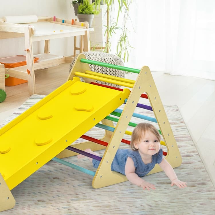 3 in 1 Kids Climbing Ladder Set of 2 Triangle Climbers with Ramp for Sliding - 43" x 19" x 3" (L x W x H)