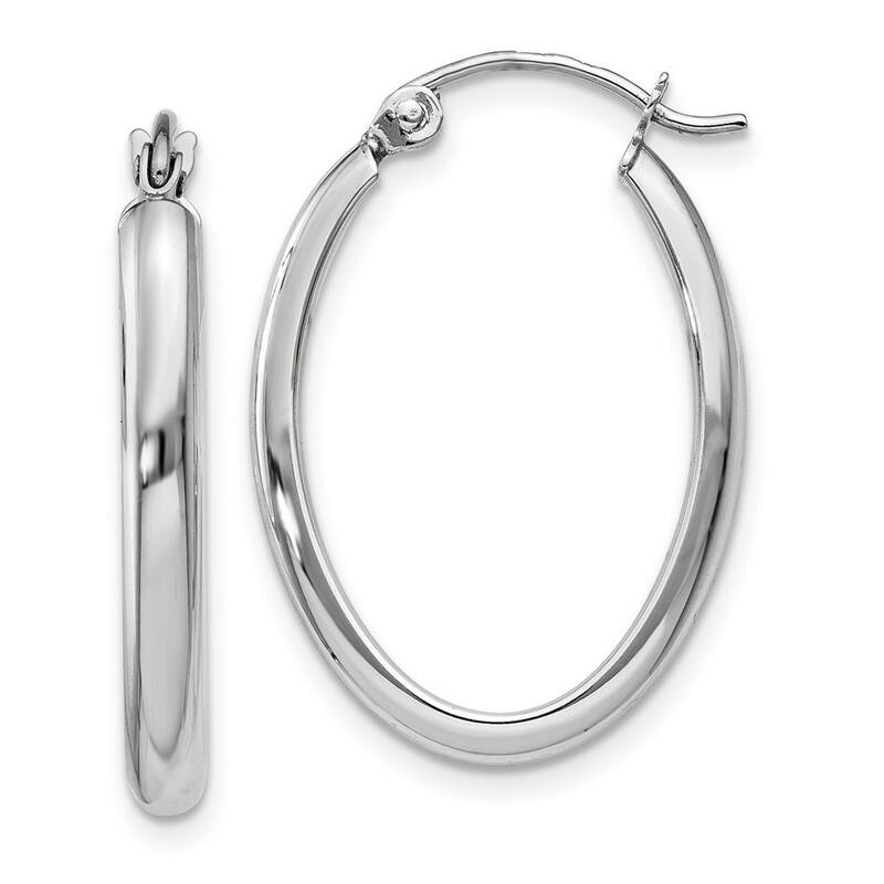 Curata 14k White Gold Polished 21x2.75mm Oval Tube Hoop Earrings