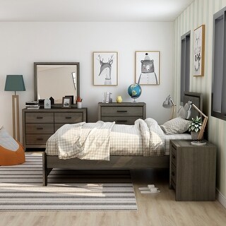 Aury Transitional Grey Upholstered Tufted 6-piece Panel Bedroom Set by Furniture of America