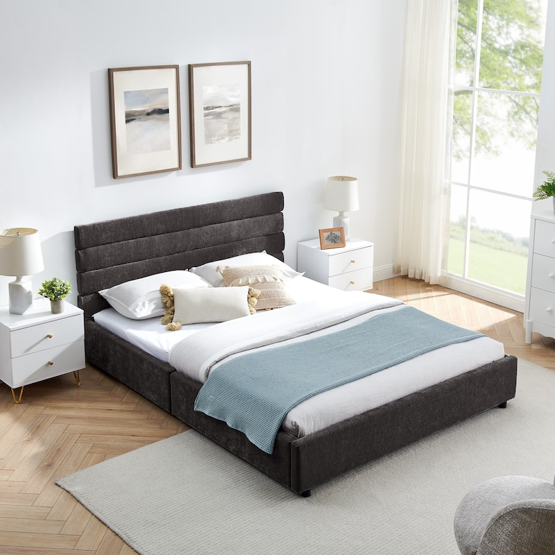 Upholstered Bed With drawer - DARK GREY