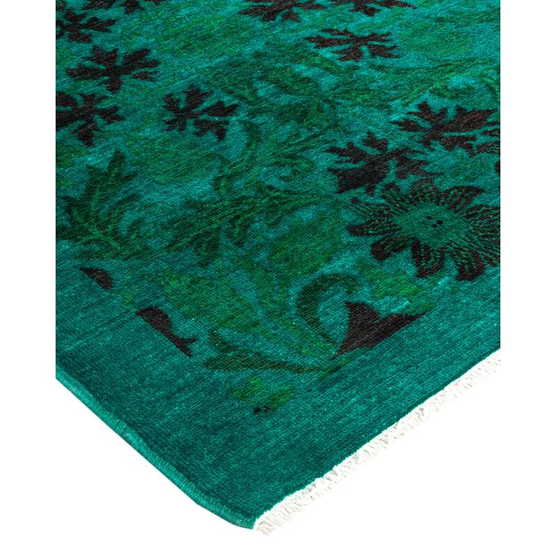 Overton Hand Knotted Wool Vintage Inspired Modern Contemporary Overdyed Green Area Rug - 8' 2" x 10' 0"