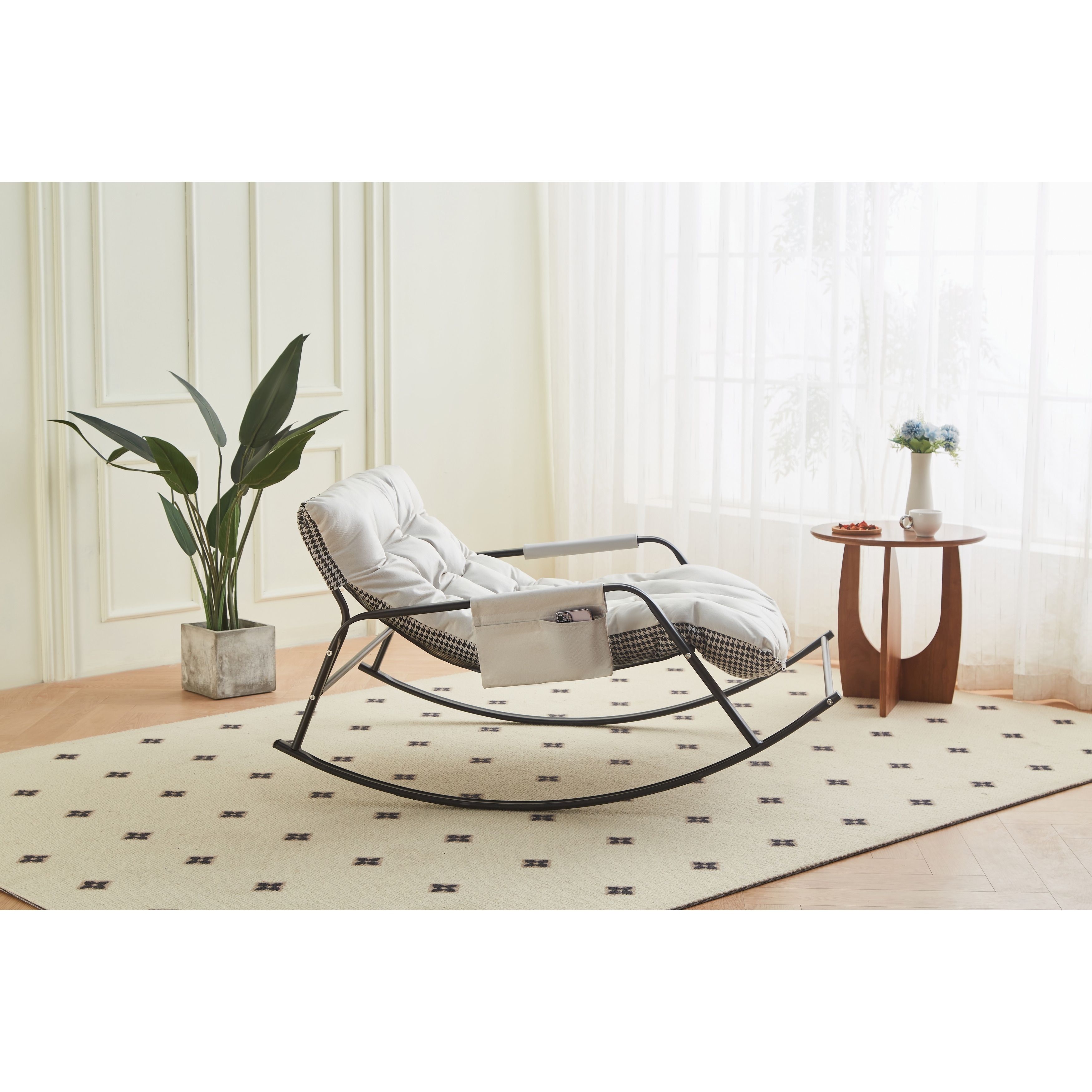 Anmytek Modern White Boucle Rocking Chair with Extra Wide Seat Upholstered Glider Recliner for Nursery and Living Room