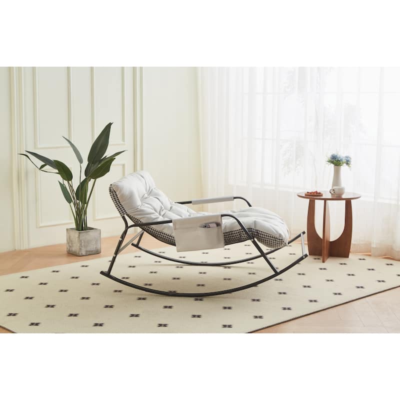 Anmytek Modern White Boucle Rocking Chair with Extra Wide Seat Upholstered Glider Recliner for Nursery and Living Room - White