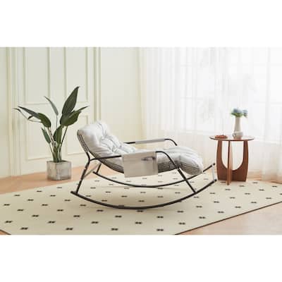 Rocking Chair with Extra-Wide Technical leather Upholstered Gliding Chair Boucle Reclining Chair