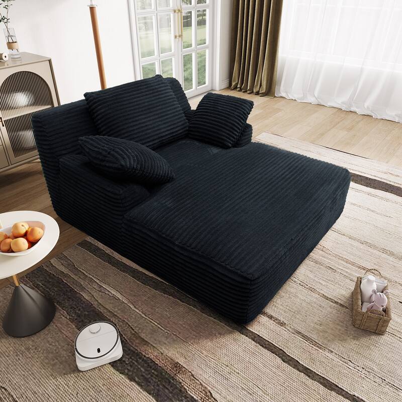Oversized Fluffy Plush Corduroy Sleeper Sofa, Single Chaise Lounge Couch Chair, Deep Seat Reading Chair for Living Room