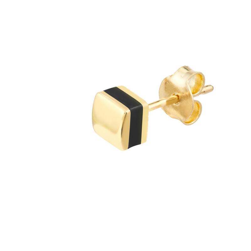 Curata 14k Yellow Gold Domed Square Stud Earrings - With Black Enamel Side