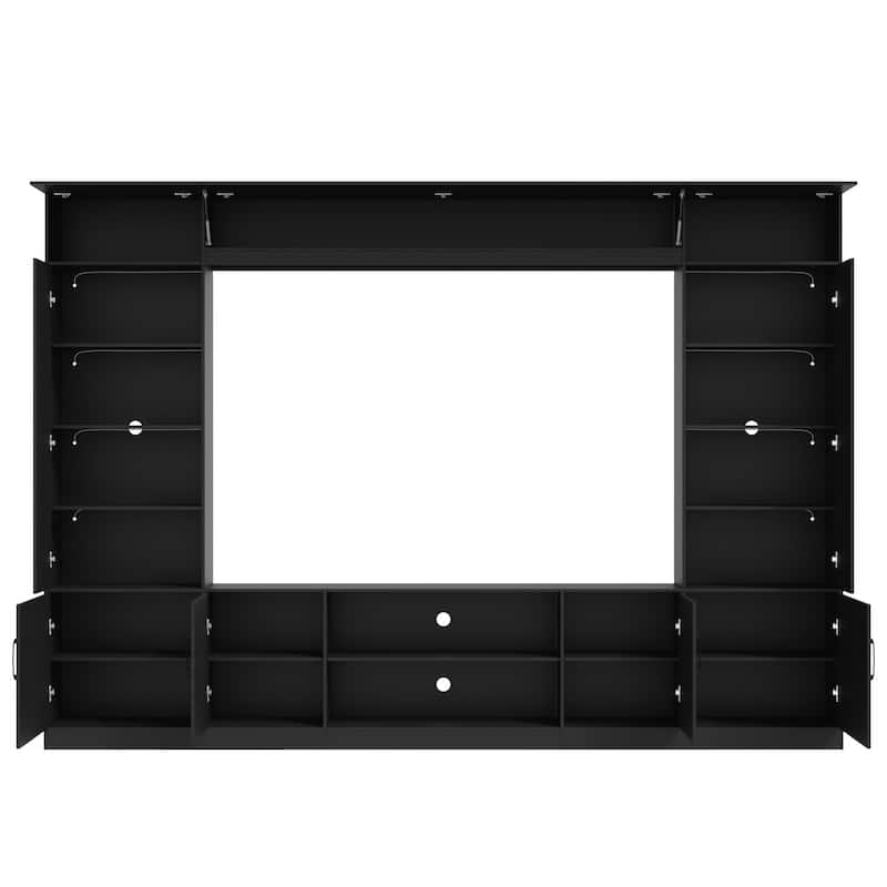 EROMMY 112" Wall Unit TV Stand with LED Lights, Bookshelves and Storage Cabinets for Living Room