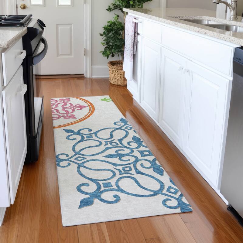 Premium Washable Super Soft Transitional Scroll Mayfield Rug - White - 2'3" x 7'6"