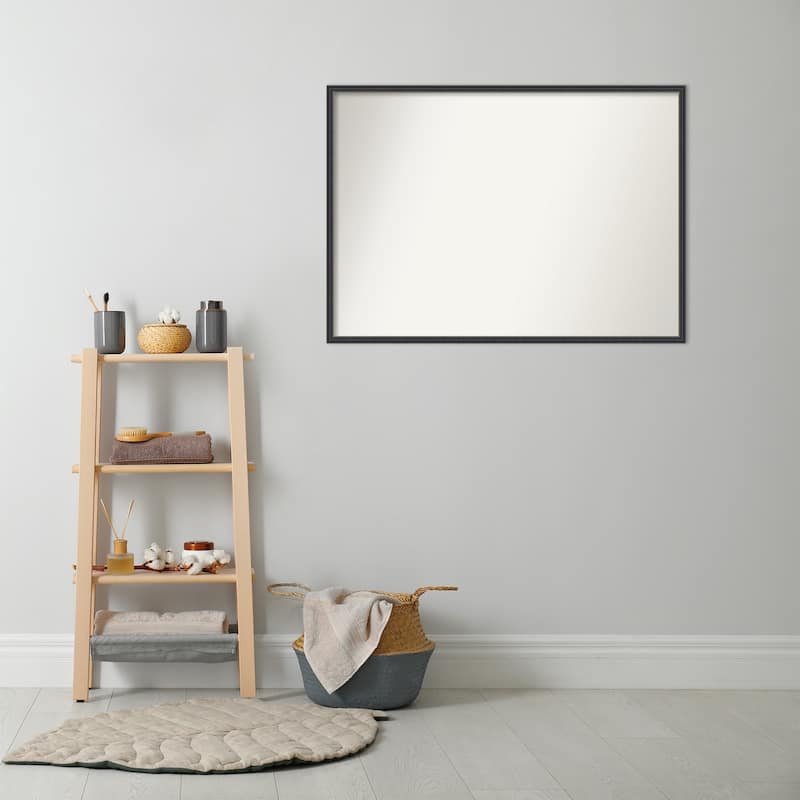 Stylish Black Narrow Non-Beveled Wood Framed Bathroom Vanity Wall Mirror - Stylish Black Narrow