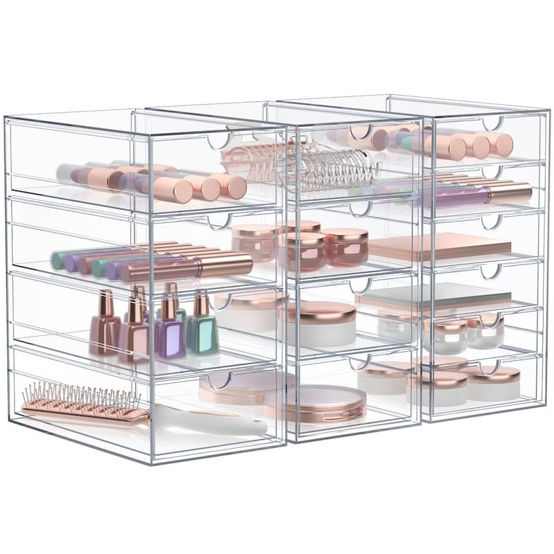 Sorbus Acrylic Cosmetic Makeup Organizer 14 Drawers Clear Stackable Storage Bins For Jewelry And Office Supplies Organizer- 3Pc