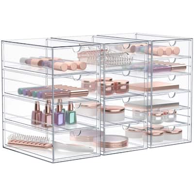 Sorbus Acrylic Cosmetic Makeup Organizer 14 Drawers Clear Stackable Storage Bins For Jewelry And Office Supplies Organizer- 3Pc