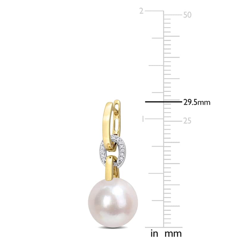 Miadora Freshwater Cultured Pearl & 1/10ct TDW Diamond Dangle Earrings in 14k White and Yellow Gold