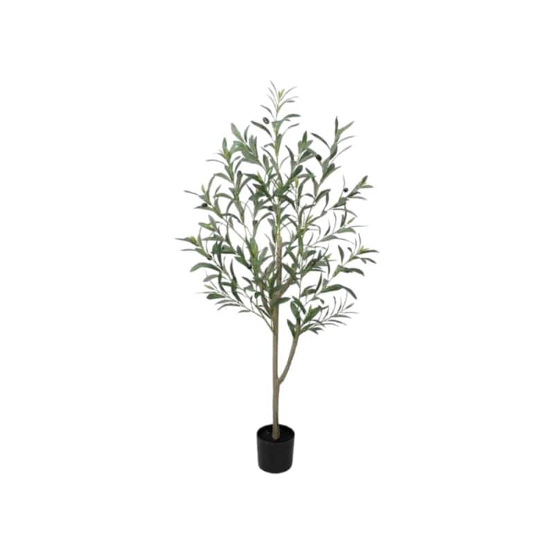 HomeRoots 47" Green Artificial Olive Tree in a Black Pot - 5.51 in. x 47.24 in. x 5.91 in.
