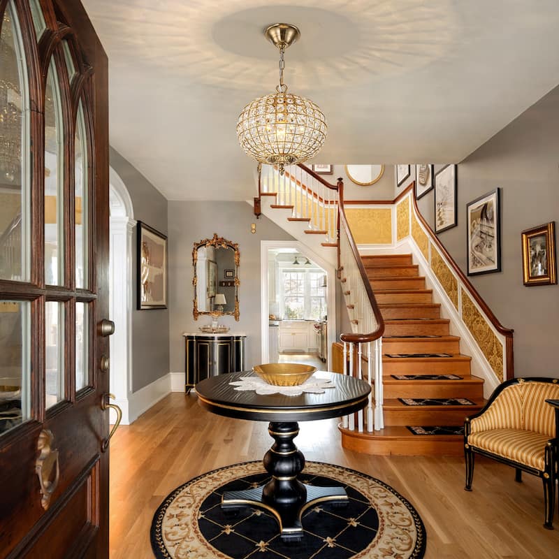 Retro French 4/5-Light Antique Brass Globe Crystal Chandelier for Living/Dining Room