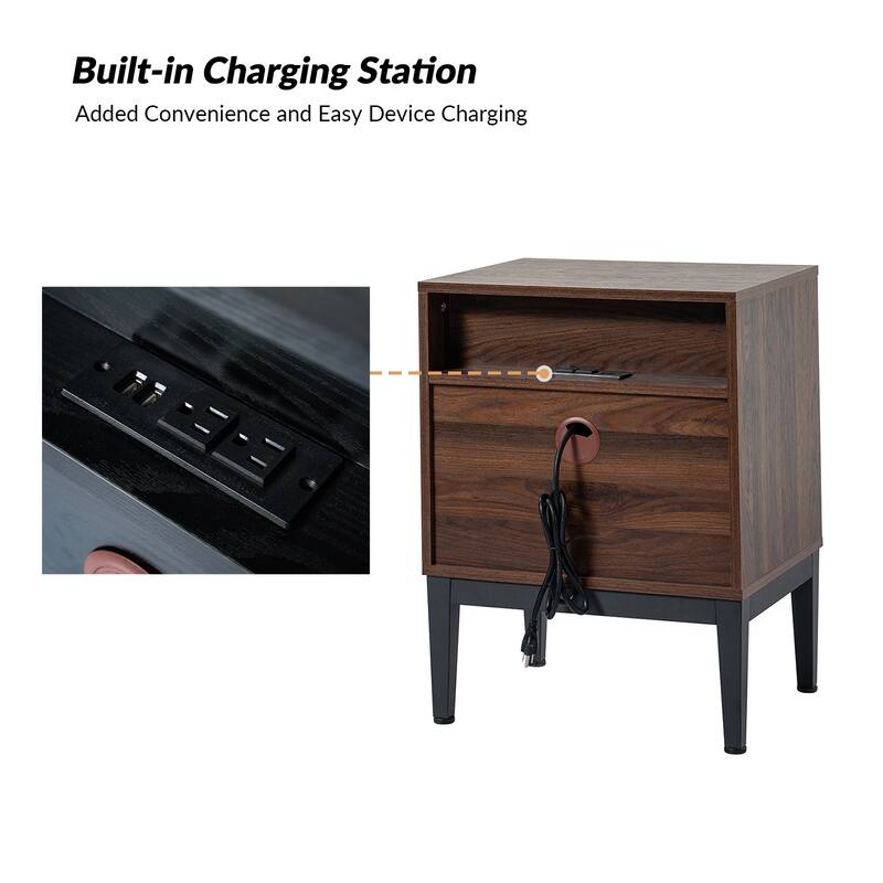 Apakah Modern 25"Tall 2-Drawer End Table with Charging Station and Adjustable Legs by HULALA HOME
