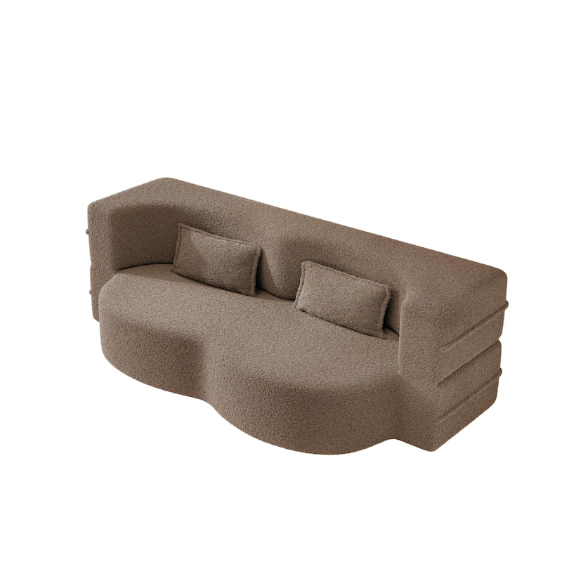 Convertible Floor Sofa with Teddy Fabric, Twin Mattress & No Assembly