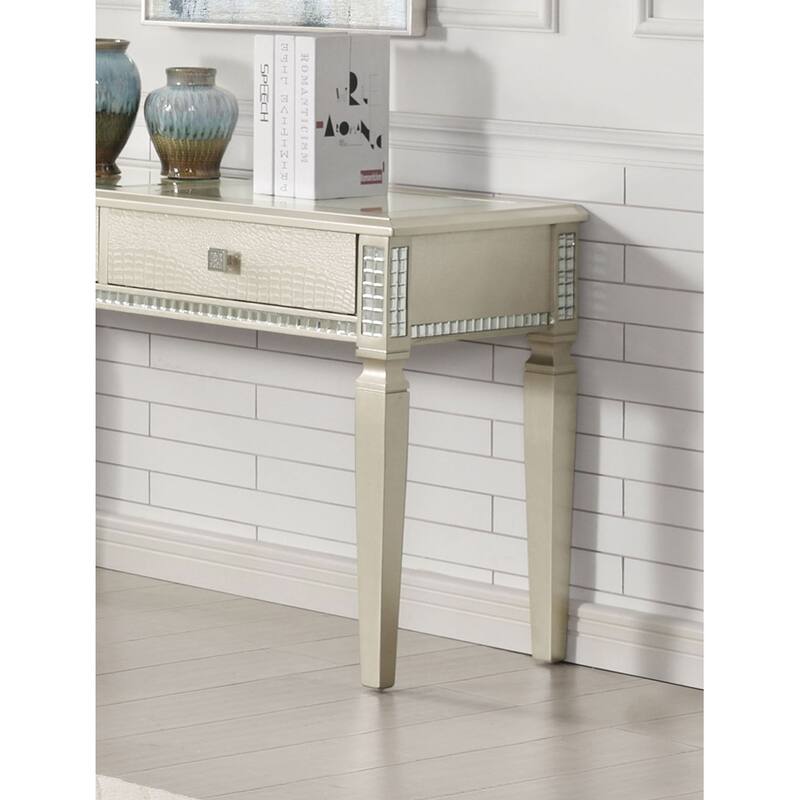 Sofa Table Silver Glam Storage Drawers Table 5mm Tempered Glass Top w/ Diamond Pattern Living Room 1pc Side Table.