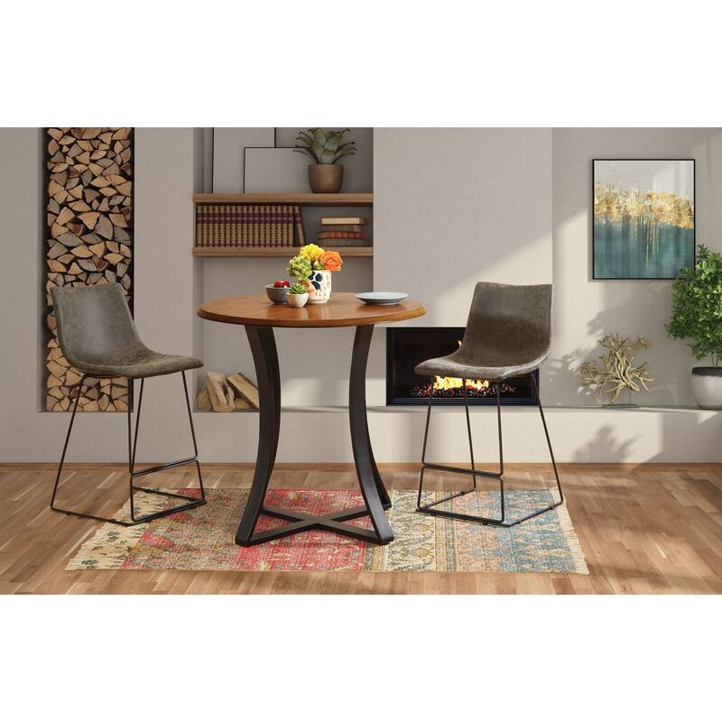3-Piece 36" Round Top Counter Height Dining Table with 2 Faux Leather Stools