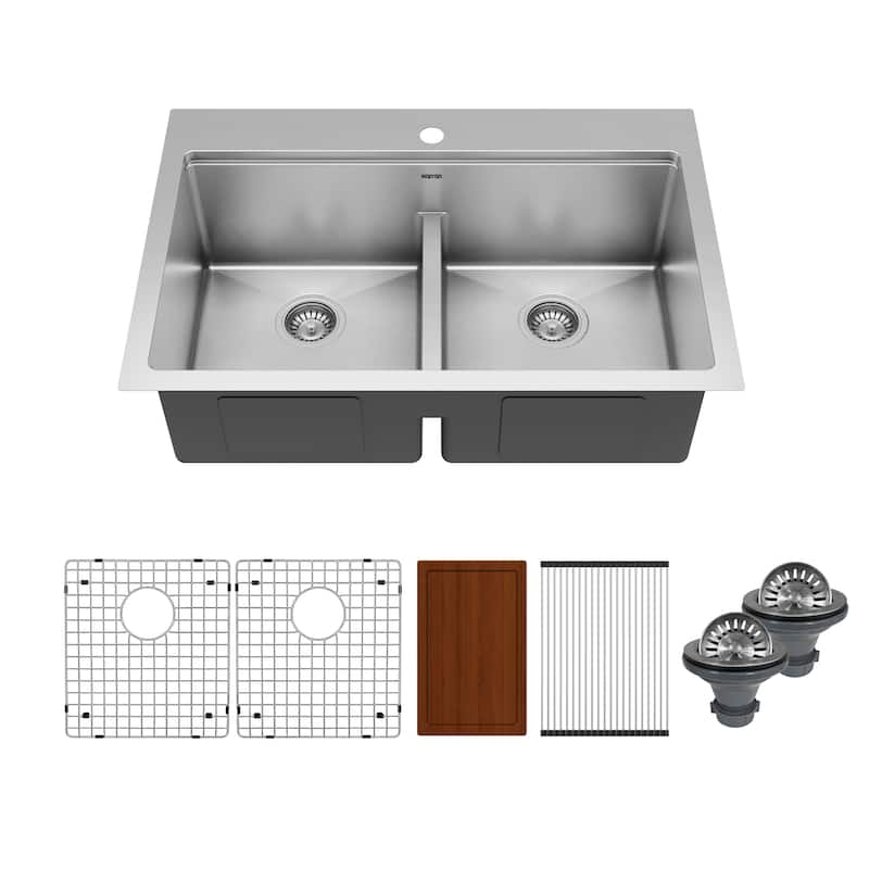Karran Elite WST-28-PK1 Top Mount 33" Double Bowl Stainless Steel Workstation Kitchen Sink