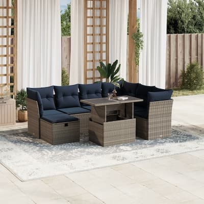 vidaXL Patio Sofa Set with Cushions and Table Outdoor Garden 8 Piece Poly Rattan - 24.4" x 24.4" x 27.2"