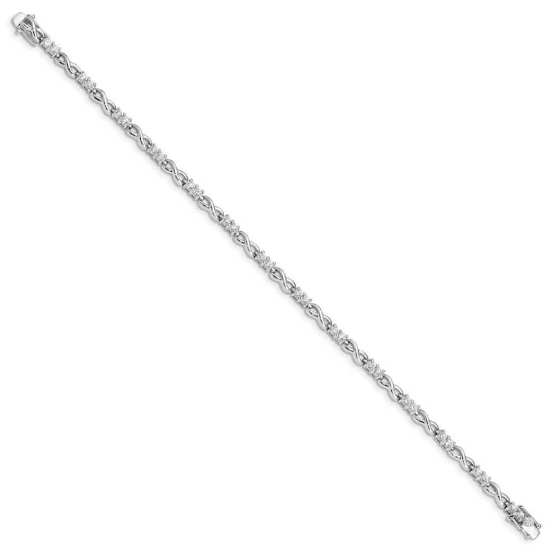 Curata 925 Sterling Silver Polished Box Catch Closure CZ Cubic Zirconia Simulated Diamond X and O Bracelet 7.5 Inch Box Clasp