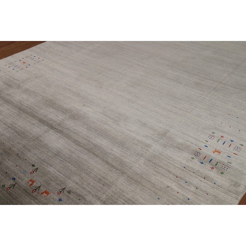 Tribal Gray Gabbeh Area Rug Handmade Wool Carpet - 7'11" x 12'1"