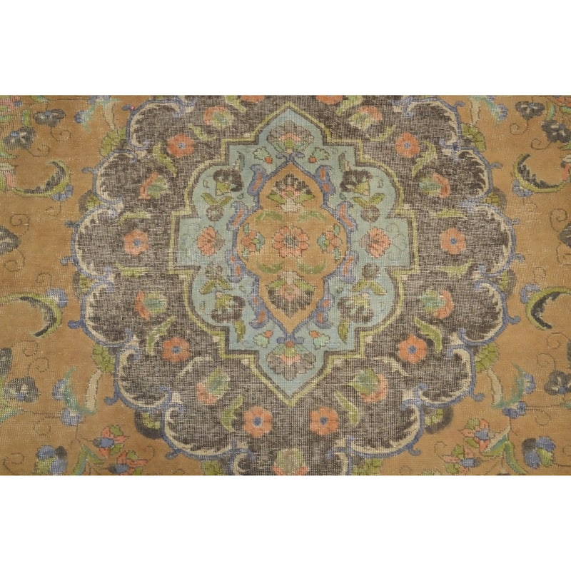 Hand Knotted Oriental 100% Wool Carpet Traditional Floral Oranges & Rust Tabriz Area Rug - 11' 11'' X 9' 4''