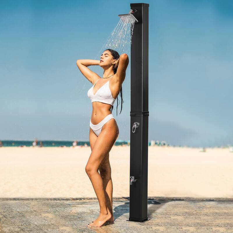 Outsunny 10.6 Gallons Solar Heated Shower with Free-Rotating Shower Head, Temperature Adjustment & Foot Shower - Black