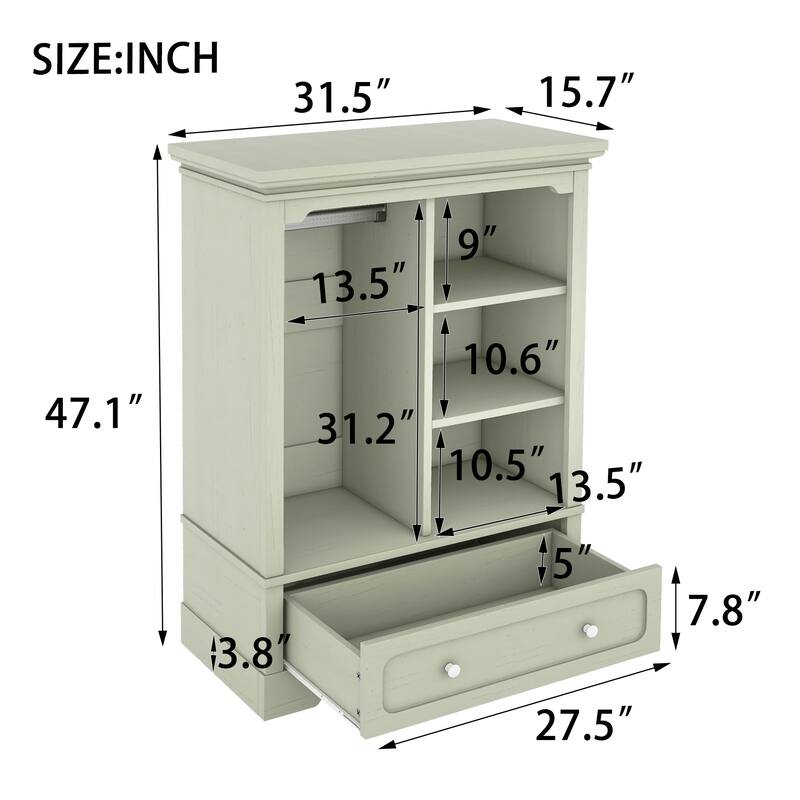 Open Children's Wardrobe with A Hanging Rod and Open Shelves