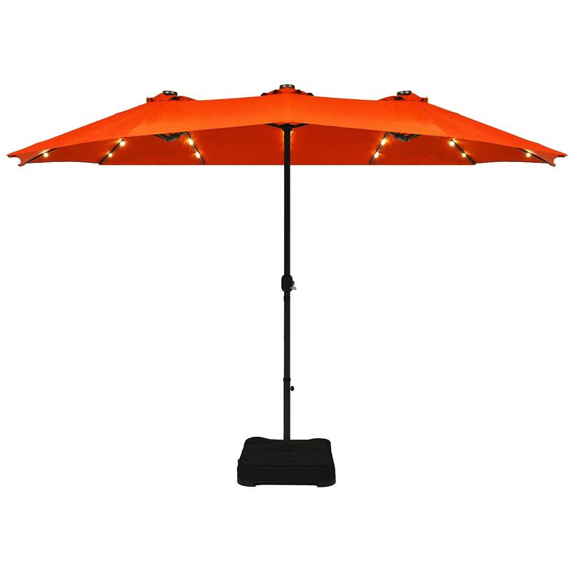 Costway 15Ft Patio Double-Sided Solar LED Market Umbrella Crank Base