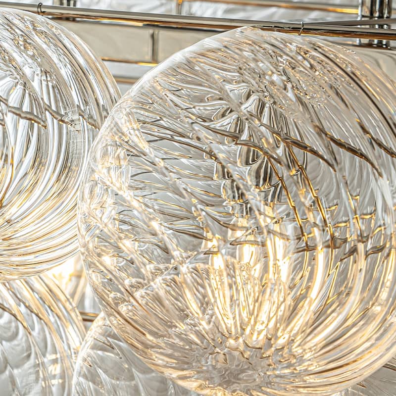 Glam 5-Light 43'' Modern Dining Room Chandelier with Hand-Blown Textured Clear Glass Globes and Chrome Finish - W43''