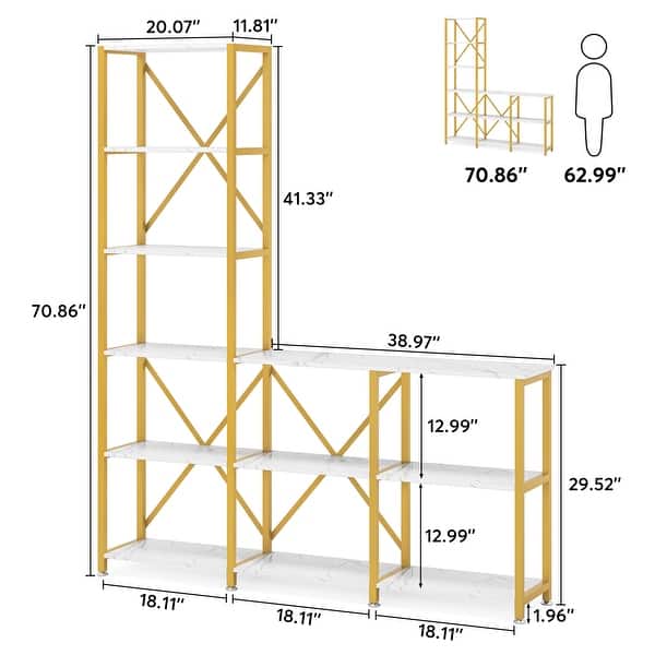 dimension image slide 0 of 5, Industrial 9 Shelves Bookshelves Ladder Corner Etagere Bookcase