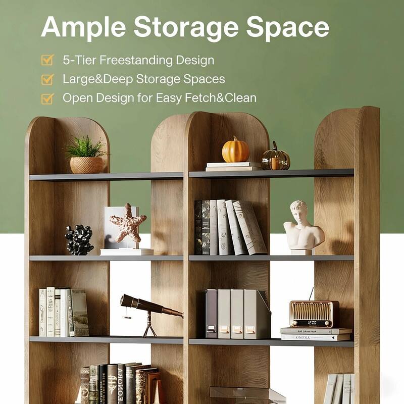 Modern 5-Tier Display Bookshelf - Spacious Bookcase Storage