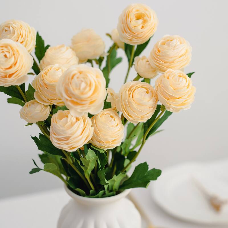 Champagne Silk Decorative Artificial Persian Buttercup Rose Flowers