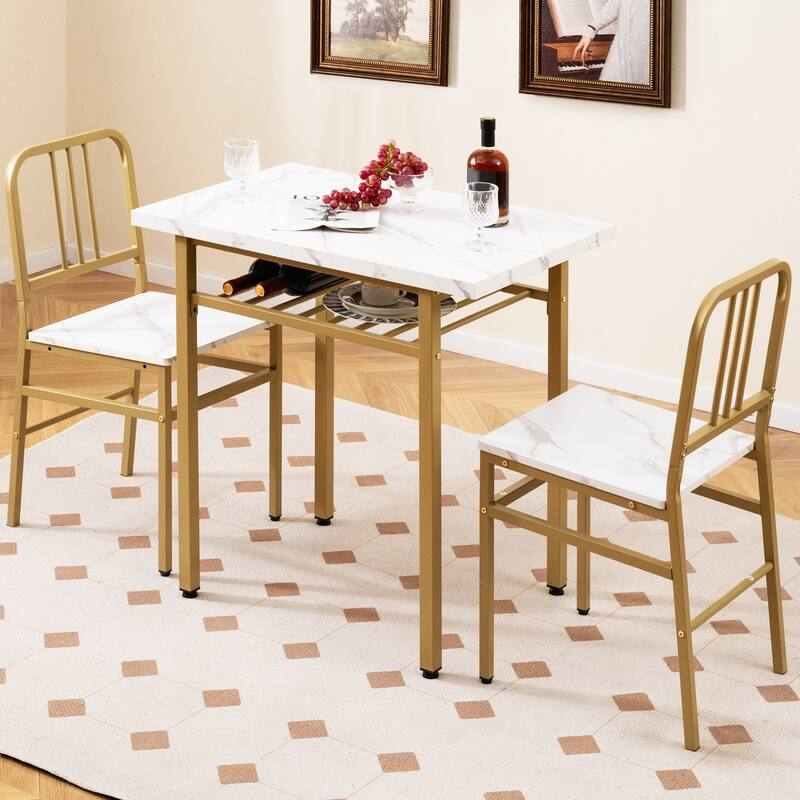 Gymax 3-Piece Rectangular Dining Table&Chairs Set Wooden Breakfast