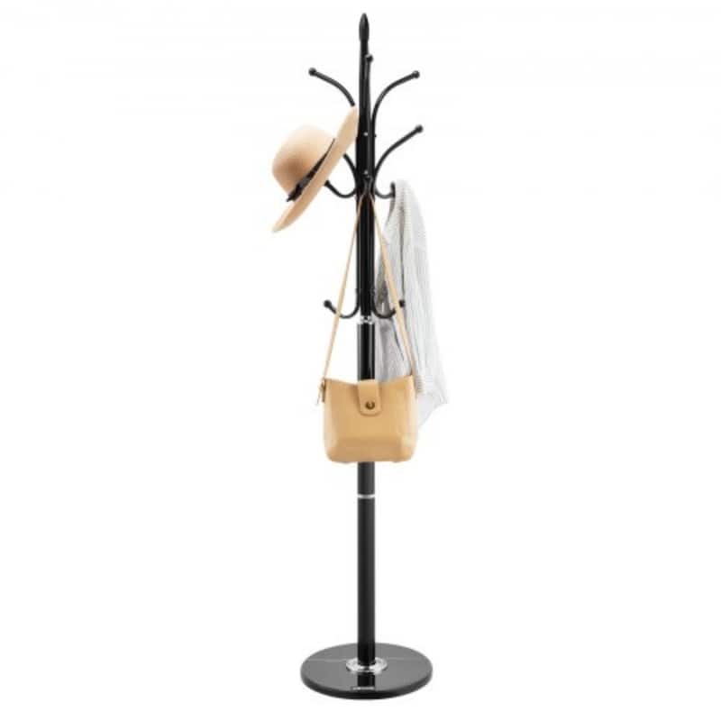 Black Freestanding 6 Hooks Coat Rack with Marble Base and Sturdy Carbon Steel Stand for Entryway - 14.57” x 14.57” x 70.87”