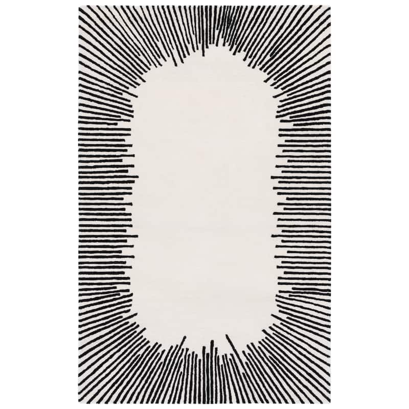 SAFAVIEH Handmade Fifth Avenue Corianna Modern New Zealand Wool - 5' x 5' Square - Ivory/Black