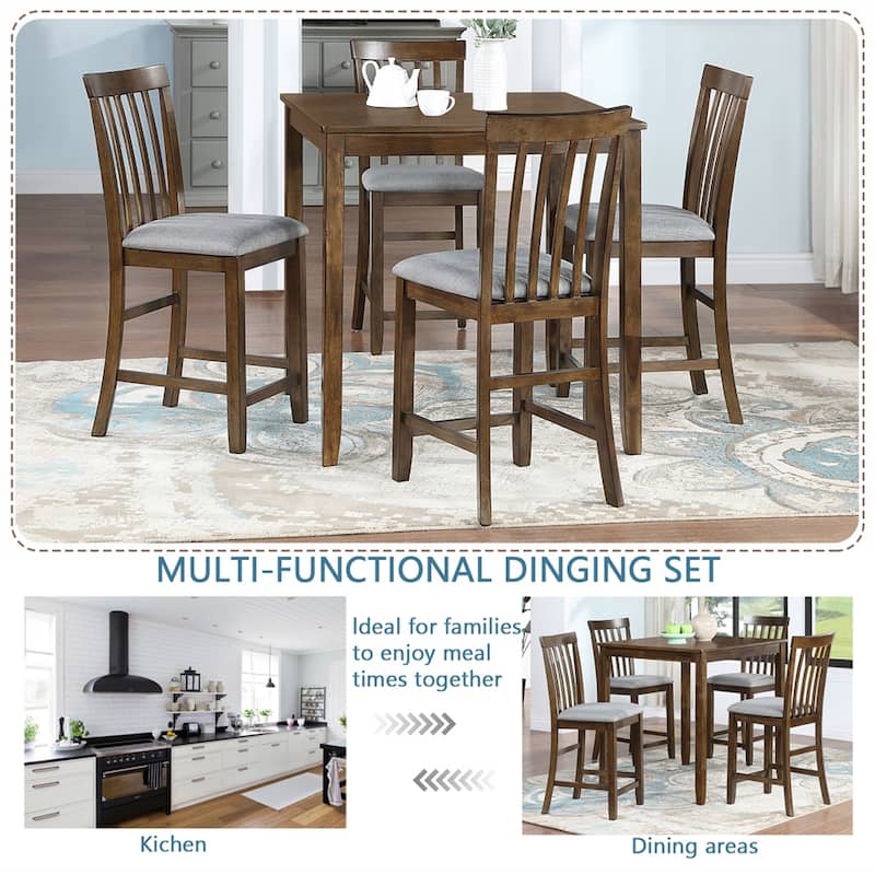 5-piece Wood Dining Counter Height Table and Chair Set