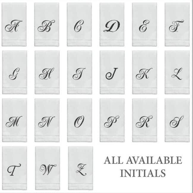 Creative Scents White Monogrammed Initial Fingertip Towels with Black Embroidery
